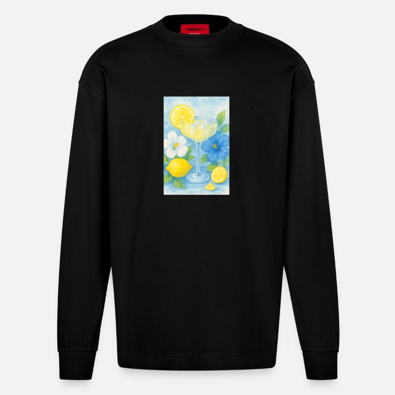 Summer holiday Cocktail - Heavyweight Oversized Organic Langarmshirt Made in EU - SOLID BLACK