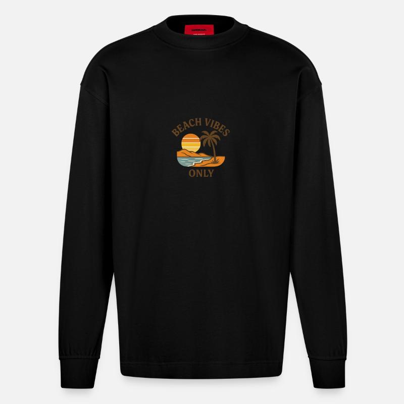 Beach Vibes Only - Heavyweight Oversized Organic Langarmshirt Made in EU - SOLID BLACK