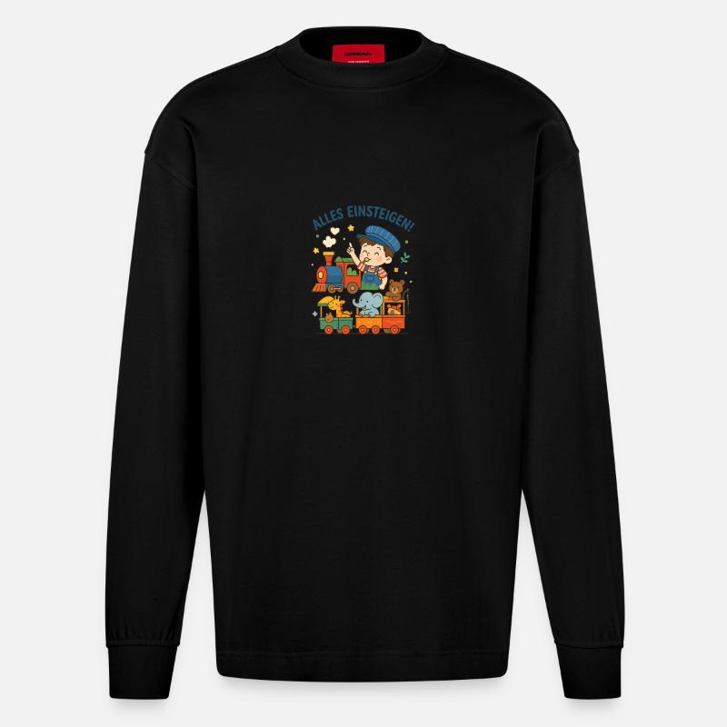 Eisenbahn Kinder Alles Einsteigen - Heavyweight Oversized Organic Langarmshirt Made in EU - SOLID BLACK