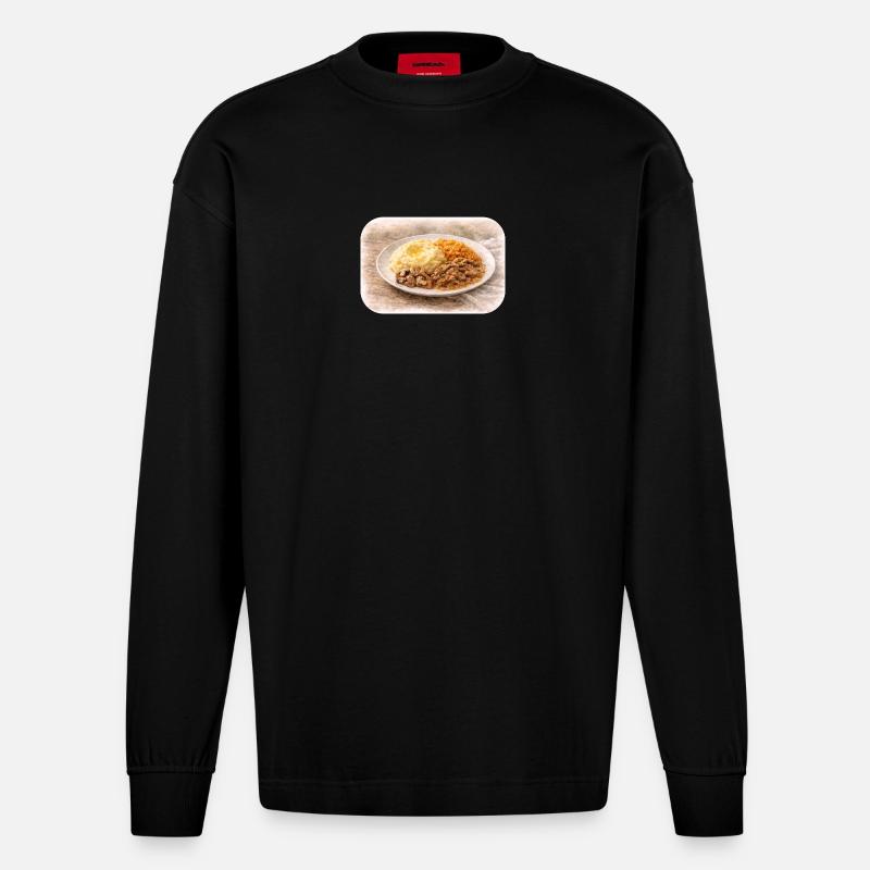 Herzhafte Teller-Idylle  - Heavyweight Oversized Organic Langarmshirt Made in EU - SOLID BLACK