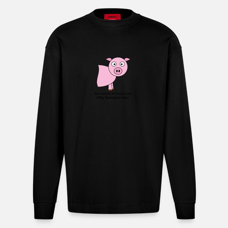 Halbes Schwein - Heavyweight Oversized Organic Langarmshirt Made in EU - SOLID BLACK
