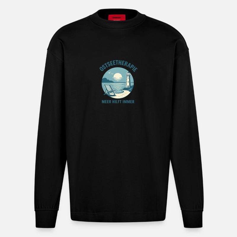 Ostseetherapie - Meer hilft immer - Heavyweight Oversized Organic Langarmshirt Made in EU - SOLID BLACK