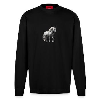 Pferd Schimmel Weiß - Heavyweight Oversized Organic Langarmshirt Made in EU - SOLID BLACK - Vorne