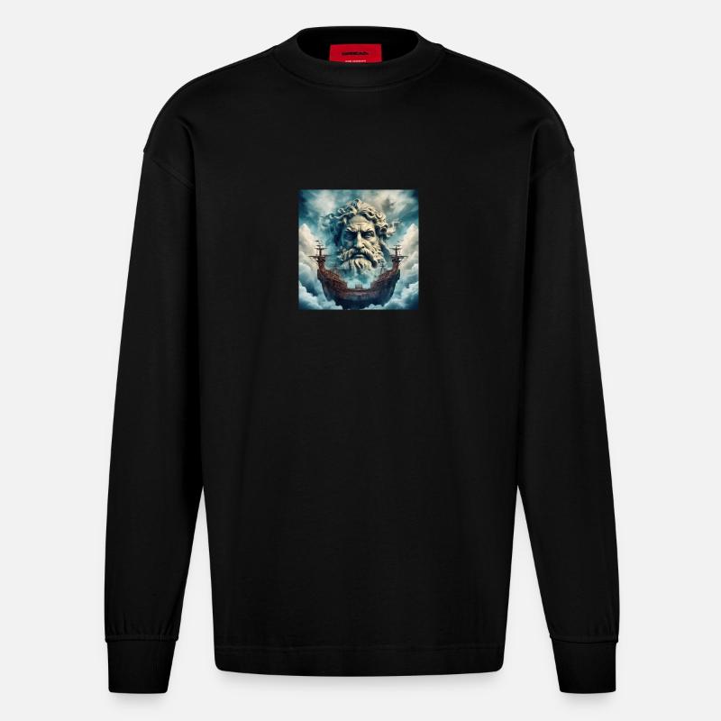 Poseidone - Maglia a maniche lunghe ecologica oversize Heavyweight Made in UE - SOLID BLACK