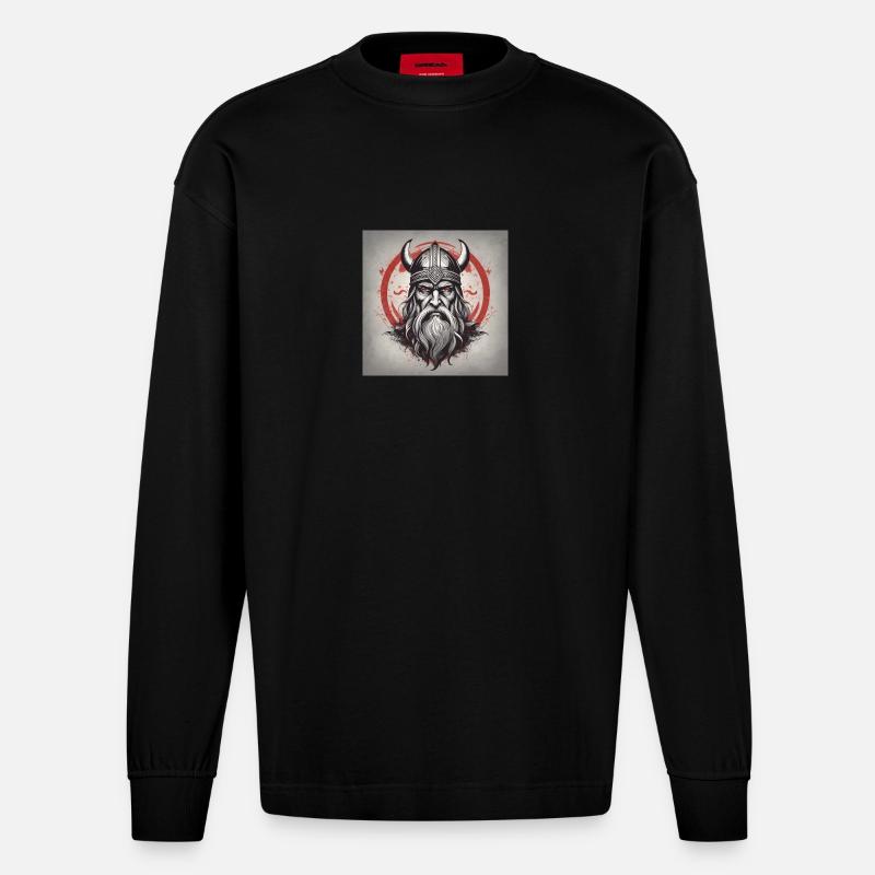 Odin Wikinger Gott - Heavyweight Oversized Organic Langarmshirt Made in EU - SOLID BLACK