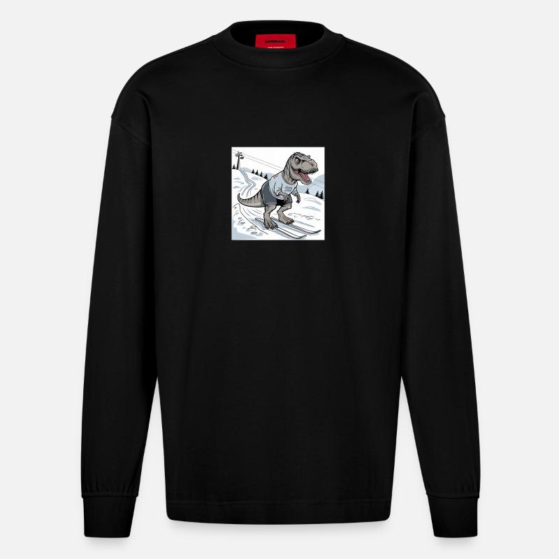 Ski-Rex, T-Rex - Heavyweight Oversized Organic Langarmshirt Made in EU - SOLID BLACK