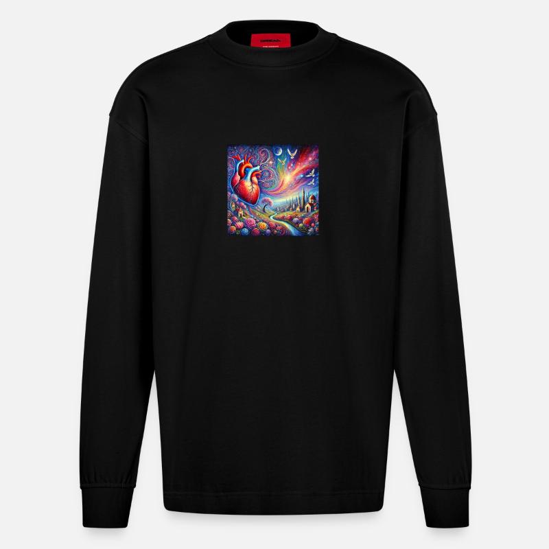 Das schwebende Herz - Heavyweight Oversized Organic Langarmshirt Made in EU - SOLID BLACK