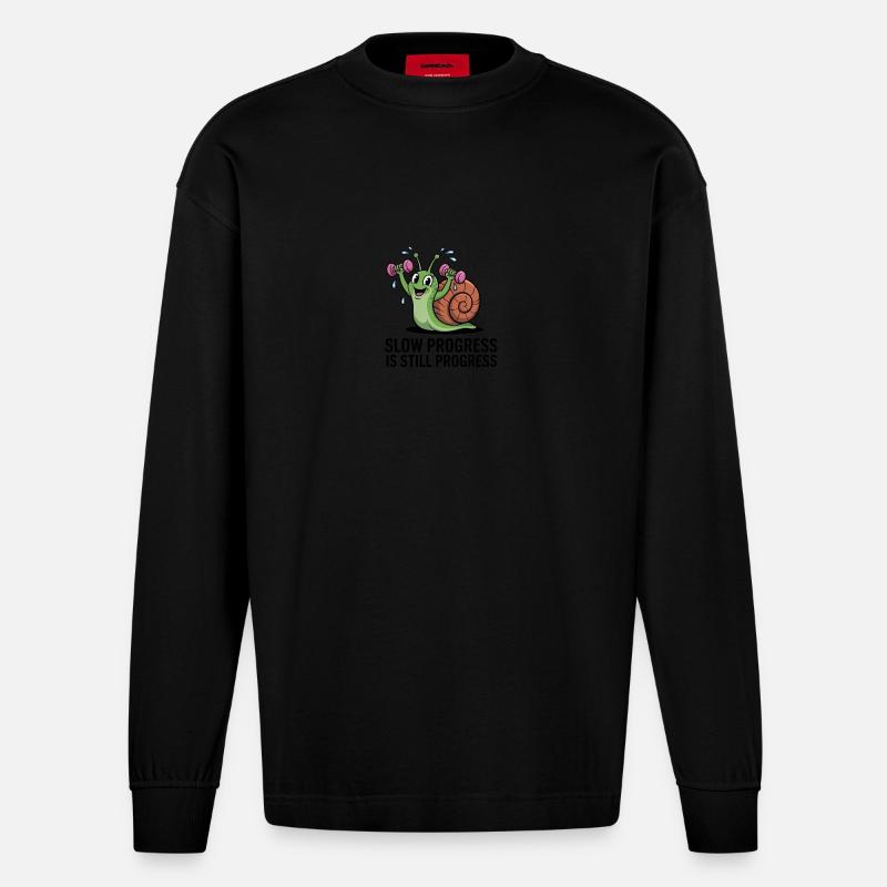 Slow Progress is still Progress - Heavyweight Oversized Organic Langarmshirt Made in EU - SOLID BLACK