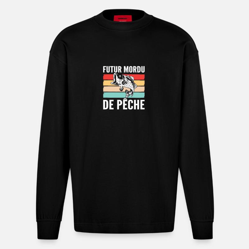 Mordu de Pêche pour bébé - Manches longues bio épais oversize fabriqué en UE - SOLID BLACK