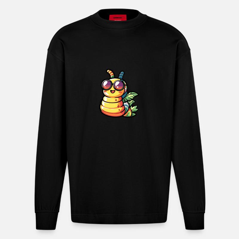 Wurm Comic Urlaub - Heavyweight Oversized Organic Langarmshirt Made in EU - SOLID BLACK