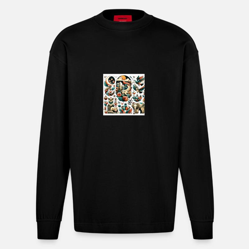 Tiere - Heavyweight Oversized Organic Langarmshirt Made in EU - SOLID BLACK