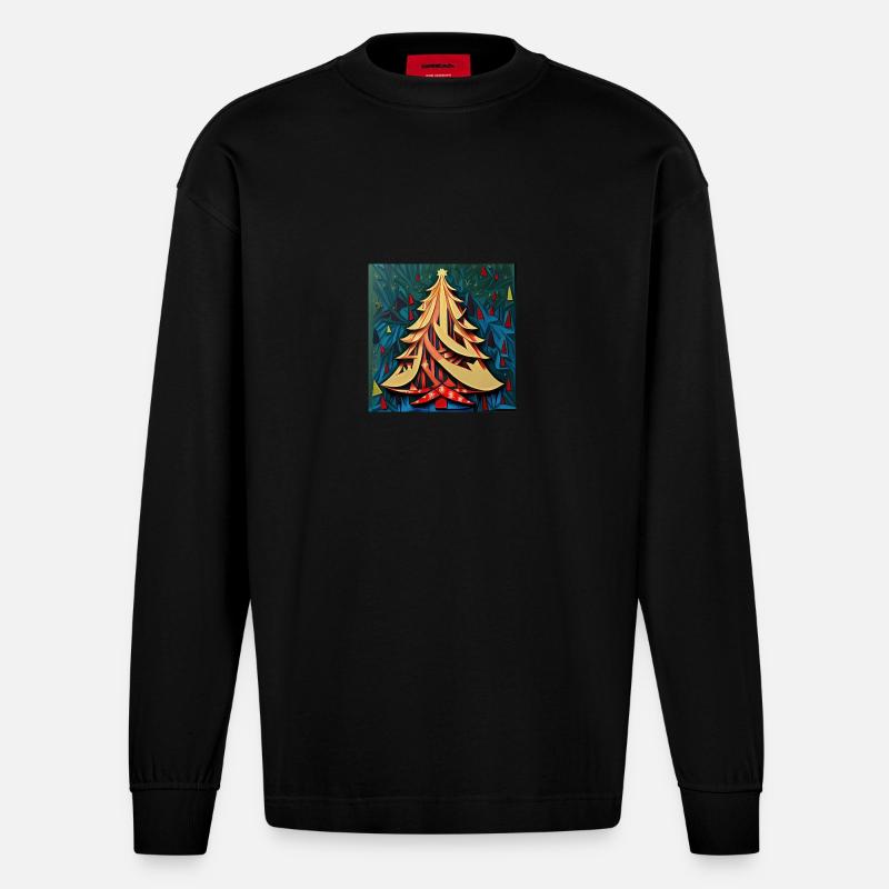 Weihnachtsbaum 2 - Heavyweight Oversized Organic Langarmshirt Made in EU - SOLID BLACK