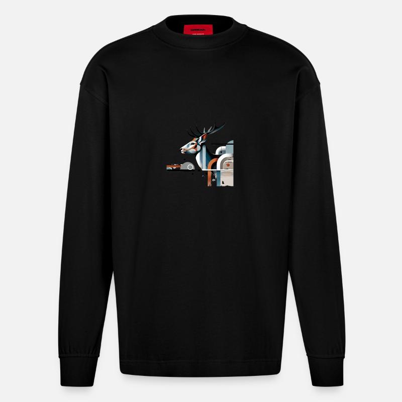 Modern Hirsch Design #1 - Heavyweight Oversized Organic Langarmshirt Made in EU - SOLID BLACK
