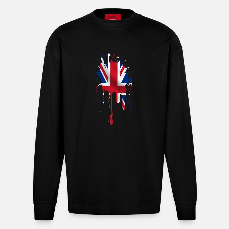union jack - Heavyweight Oversized Organic Longsleeve Shirt Made in EU - SOLID BLACK