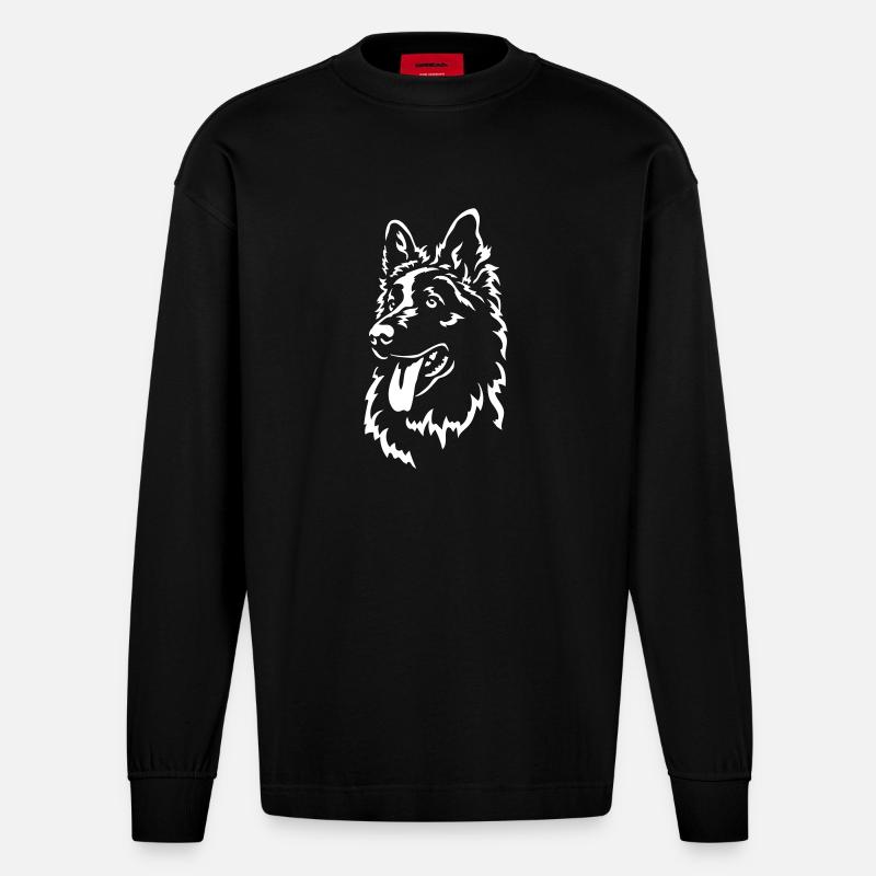 Schweizer Schäferhund Kopf "Black Edition" - Heavyweight Oversized Organic Langarmshirt Made in EU - SOLID BLACK