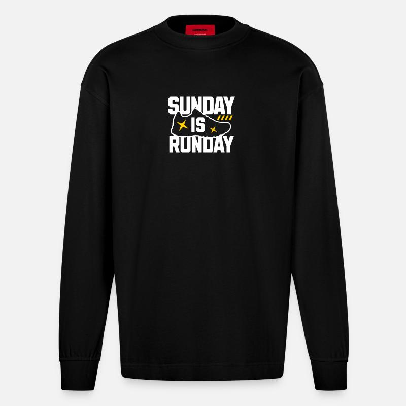 Sunday Run Day Sneaker Graphic - Heavyweight Oversized Organic Langarmshirt Made in EU - SOLID BLACK