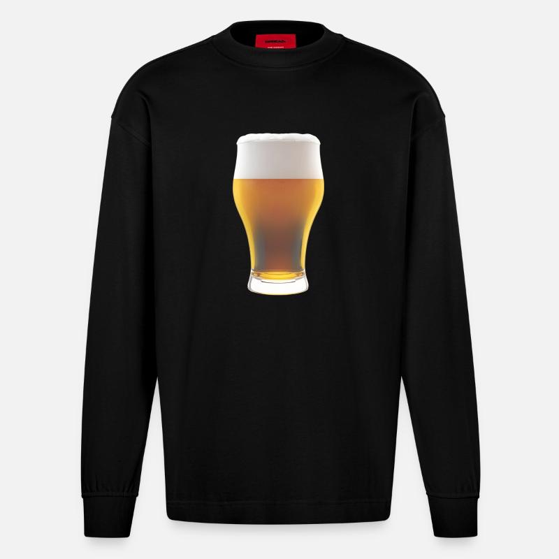 Biergradienten Glas mit Schaum - Heavyweight Oversized Organic Langarmshirt Made in EU - SOLID BLACK