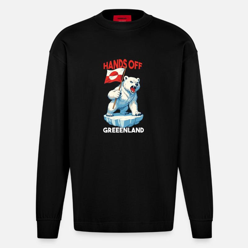 Hands Off Greenland - Heavyweight Oversized Organic Langarmshirt Made in EU - SOLID BLACK