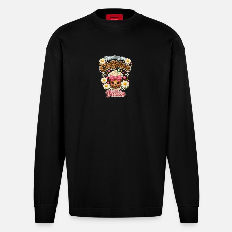 Café Chaos Patch Leopard Latte - Manches longues bio épais oversize fabriqué en UE - SOLID BLACK