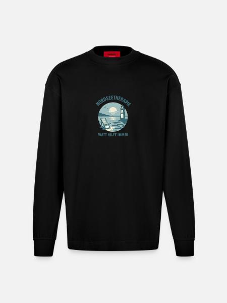 Nordseetherapie - Watt hilft immer - Heavyweight Oversized Organic Langarmshirt Made in EU - SOLID BLACK