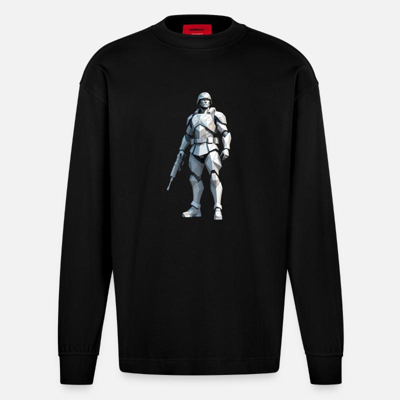 Soldat - Low Poly Army Design - Heavyweight Oversized Organic Langarmshirt Made in EU - SOLID BLACK