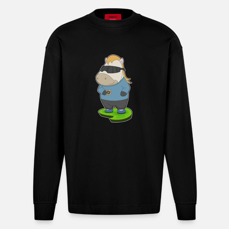 Pferd Donut - Heavyweight Oversized Organic Langarmshirt Made in EU - SOLID BLACK