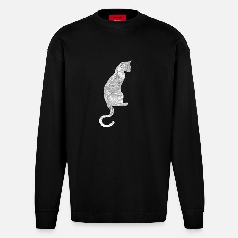Abstract cat with spiral pattern - Heavyweight Oversized Organic Longsleeve Shirt Made in EU - SOLID BLACK