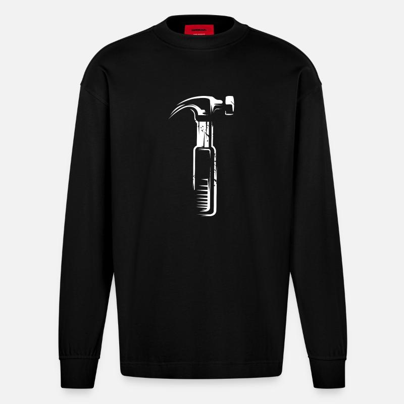 Hammer mit Scratch Effekt - Werkzeuge Handwerker - Heavyweight Oversized Organic Langarmshirt Made in EU - SOLID BLACK