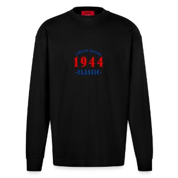 1944 Jahrgang - Heavyweight Oversized Organic Langarmshirt Made in EU - SOLID BLACK - Vorne