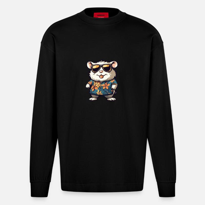 Hamster Comic Urlaub - Heavyweight Oversized Organic Langarmshirt Made in EU - SOLID BLACK
