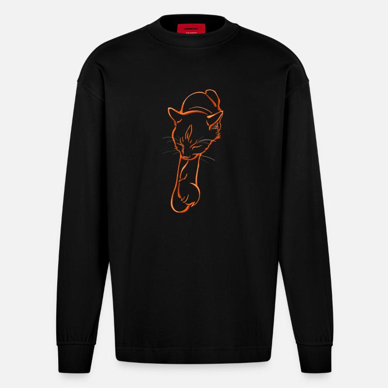 Sleeping cat - Heavyweight Oversized Organic Langarmshirt Made in EU - SOLID BLACK