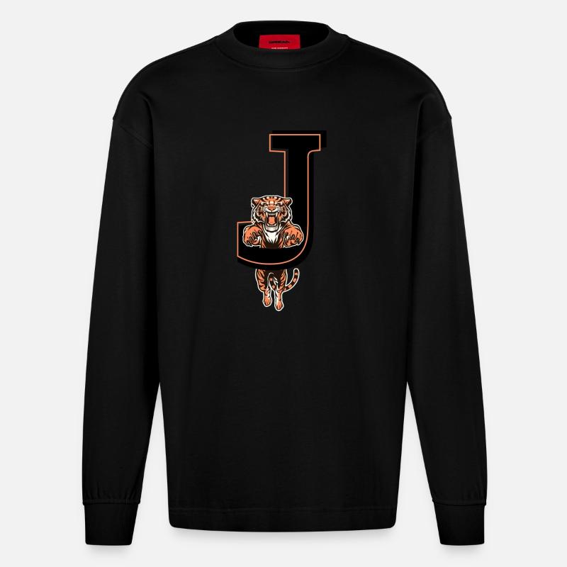 Tiger j Brief - Geschenkidee - Heavyweight Oversized Organic Langarmshirt Made in EU - SOLID BLACK