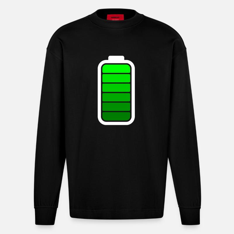 FULL BATTERY - White - Heavyweight Oversized Organic Langarmshirt Made in EU - SOLID BLACK