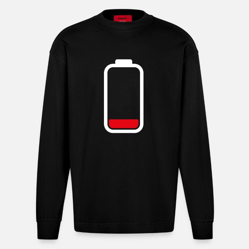 LOW BATTERY - White - Heavyweight Oversized Organic Langarmshirt Made in EU - SOLID BLACK