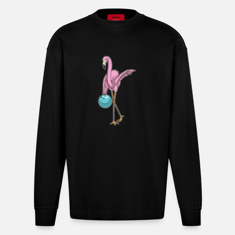 Flamingo Bowling Bowlingkugel - Heavyweight Oversized Organic Langarmshirt Made in EU - SOLID BLACK