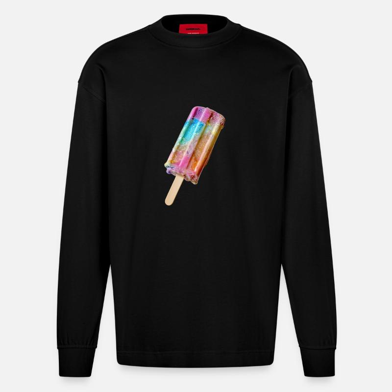 Eis am Stil Regenbogen - Heavyweight Oversized Organic Langarmshirt Made in EU - SOLID BLACK