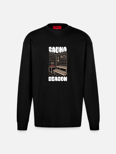 Sauna Season - Sauna - Saying - Heavyweight Oversized Organic Longsleeve Shirt Made in EU - SOLID BLACK