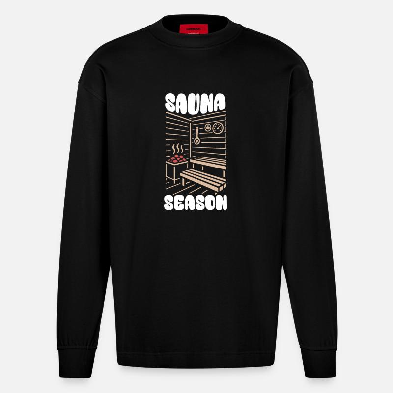 Sauna Season - Saunieren - Spruch - Heavyweight Oversized Organic Langarmshirt Made in EU - SOLID BLACK