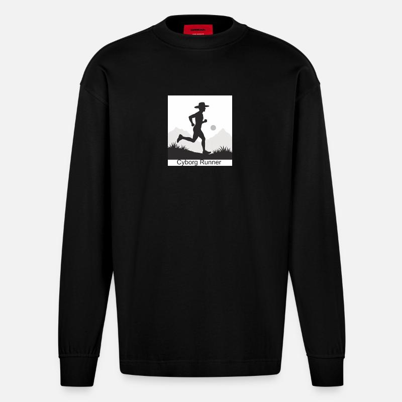 Cyborg Runner - Heavyweight Oversized Organic Langarmshirt Made in EU - SOLID BLACK