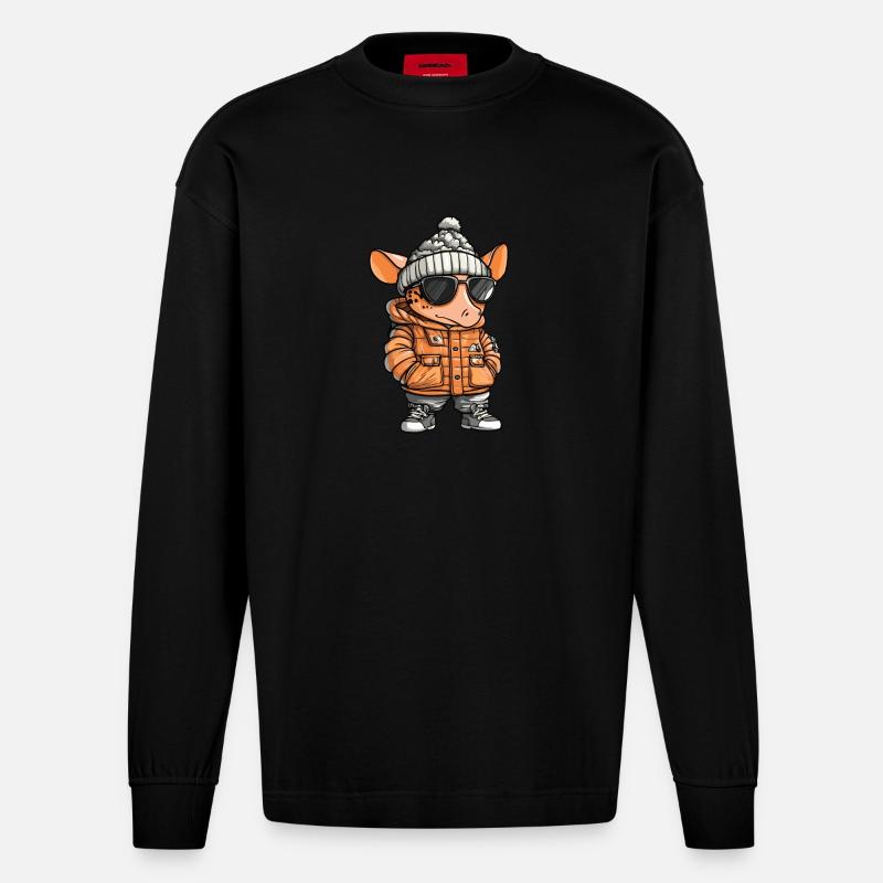 Gürteltier Winter Comic - Heavyweight Oversized Organic Langarmshirt Made in EU - SOLID BLACK