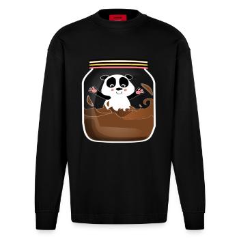 I love Pandas panda ours ours dans le chocolat de crème de verre - Manches longues bio épais oversize fabriqué en UE - SOLID BLACK - Devant