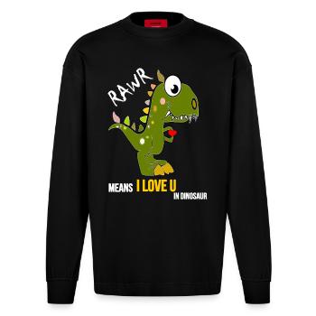 Dino love - RAWR Dinosaurs love - Manches longues bio épais oversize fabriqué en UE - SOLID BLACK - Devant