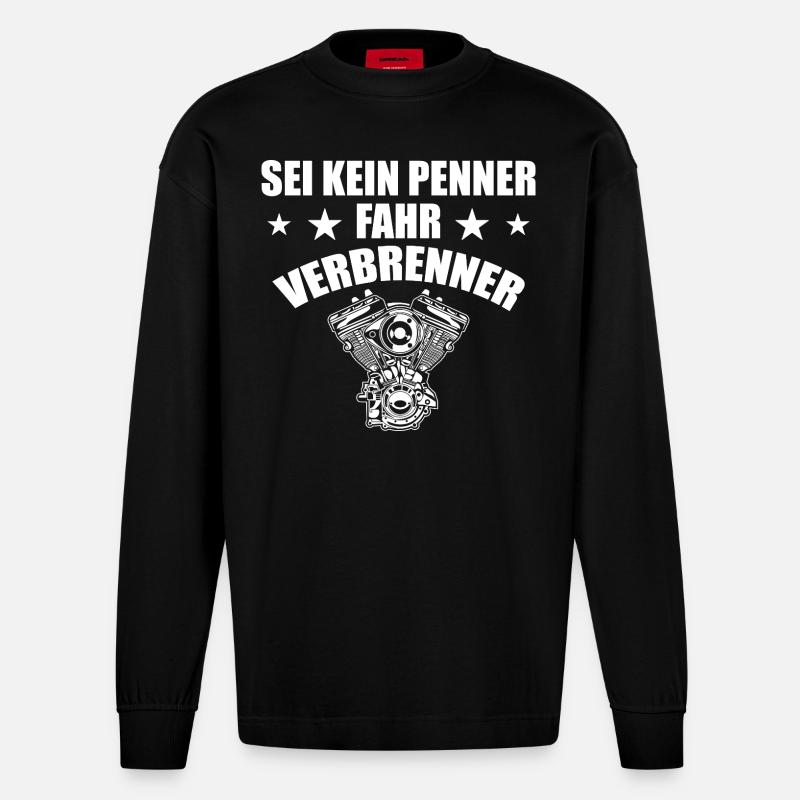 Verbrenner Motor Auto Spruch - Heavyweight Oversized Organic Langarmshirt Made in EU - SOLID BLACK