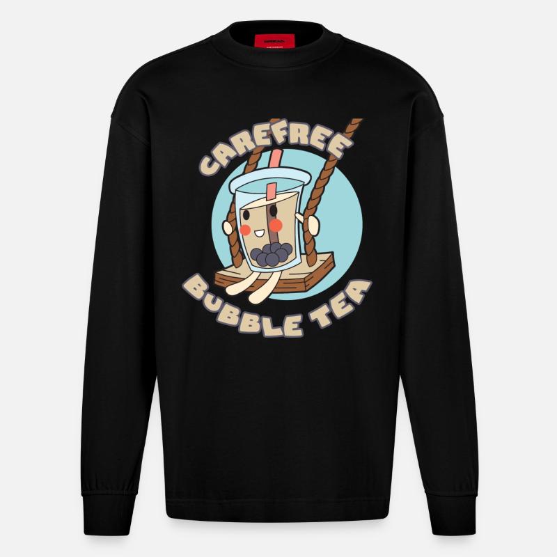 Sorgloser Bubble Tea - Heavyweight Oversized Organic Langarmshirt Made in EU - SOLID BLACK