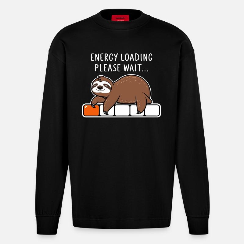 Faultier Energy Loading Please Wait - Heavyweight Oversized Organic Langarmshirt Made in EU - SOLID BLACK