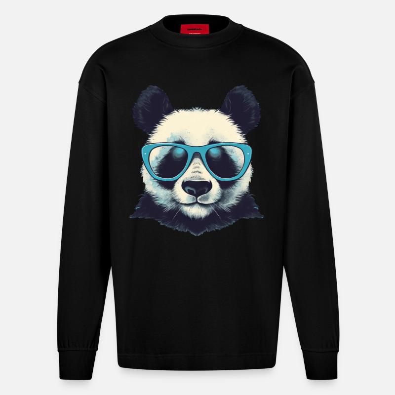 Cooler Panda mit Sonnenbrille - Heavyweight Oversized Organic Langarmshirt Made in EU - SOLID BLACK