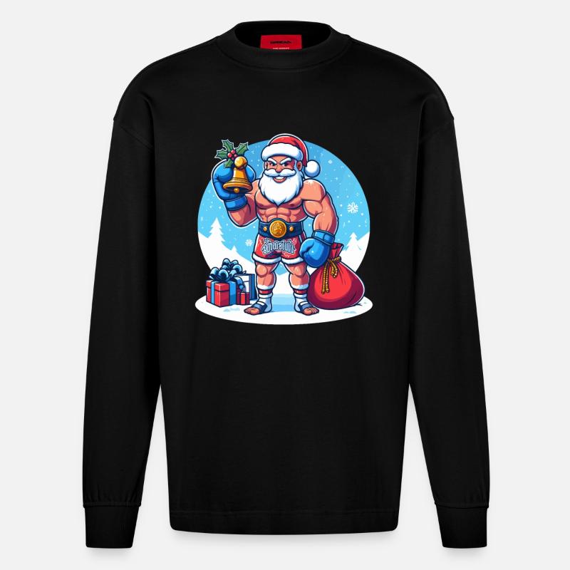 Muay Thai Weihnachten - Heavyweight Oversized Organic Langarmshirt Made in EU - SOLID BLACK