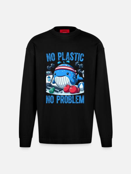 No Plastic No Problem - Heavyweight Oversized Organic Longsleeve Shirt Made in EU - SOLID BLACK