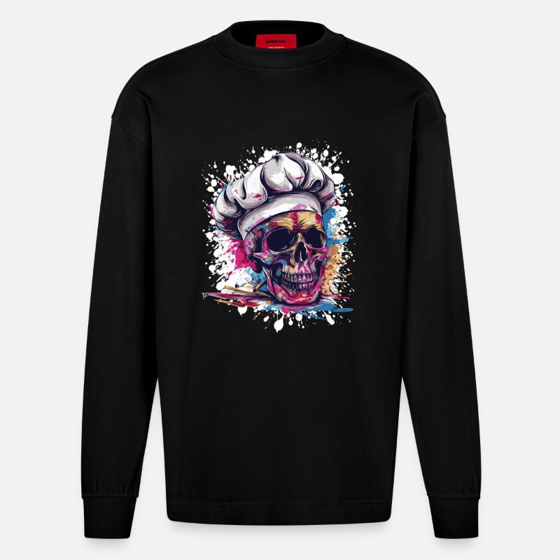 Chef Chef Crâne - Manches longues bio épais oversize fabriqué en UE - SOLID BLACK
