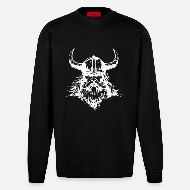 Tête de Viking - Manches longues bio épais oversize fabriqué en UE - SOLID BLACK